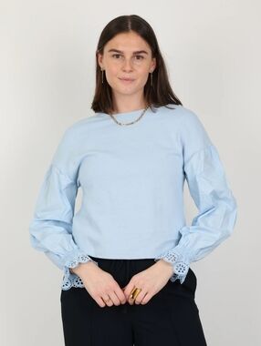 ME+EM Women Blue Eyelet-Cuff Puff Sleeve Blouse